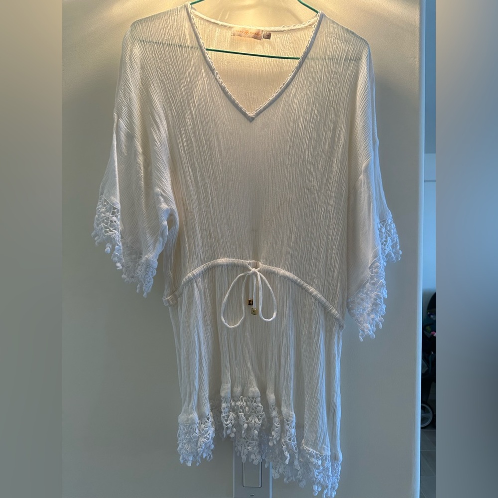 Tory Burch- White Drawstring Beach Cover Up - Used